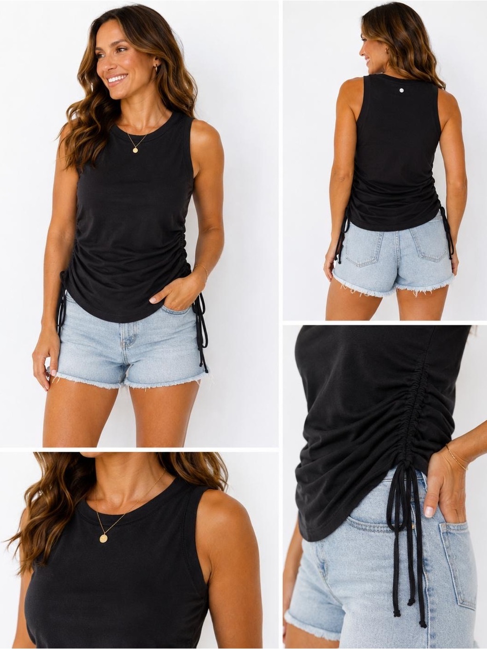 Apana Black Ruched-Side Athletic Tank